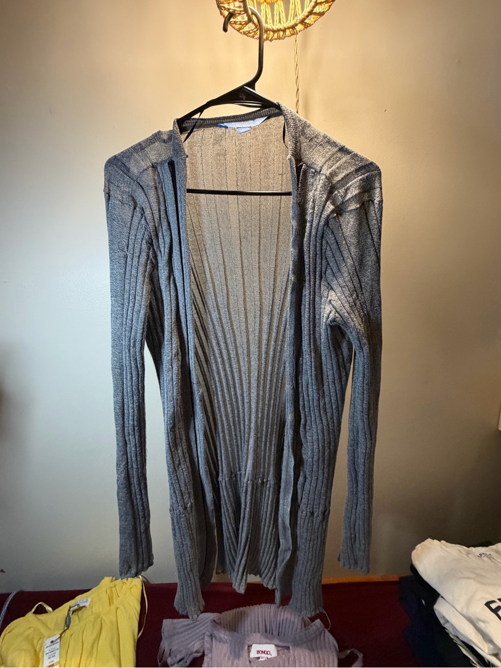 Vera Wang Gray Ribbed Open-Front woman’s  Cardigan Sweater